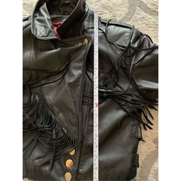Fringe leather like black jacket size medium - Picture 11 of 13
